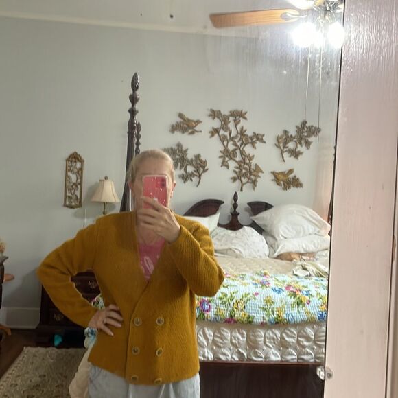 Vtg 60s/70s handmade double breasted gold sweater jacket - Picture 10 of 10